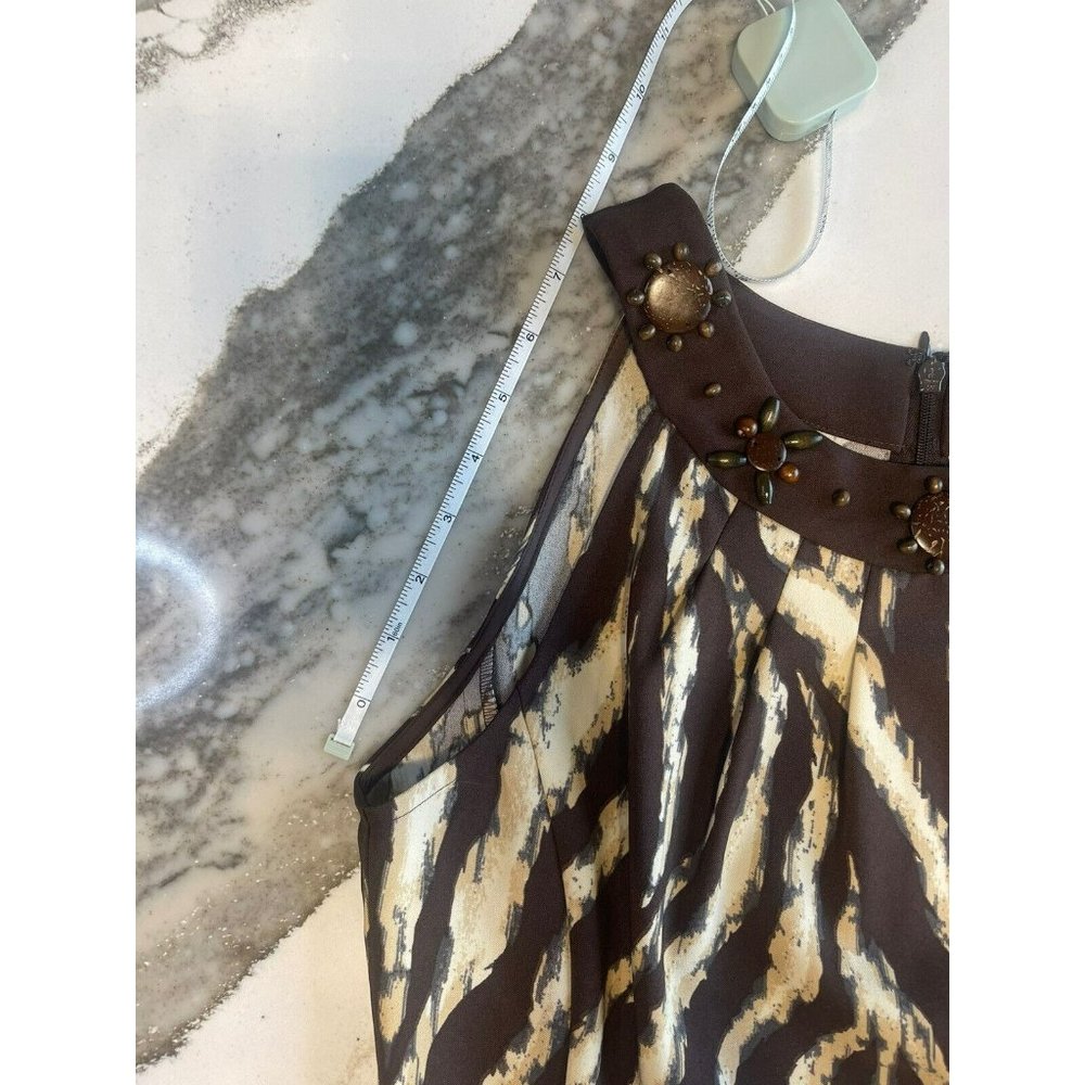 Jessica Howard Sleeveless Zebra/Cheetah Strip Beaded Neckline Mid Length Sz 10 - Picture 4 of 8
